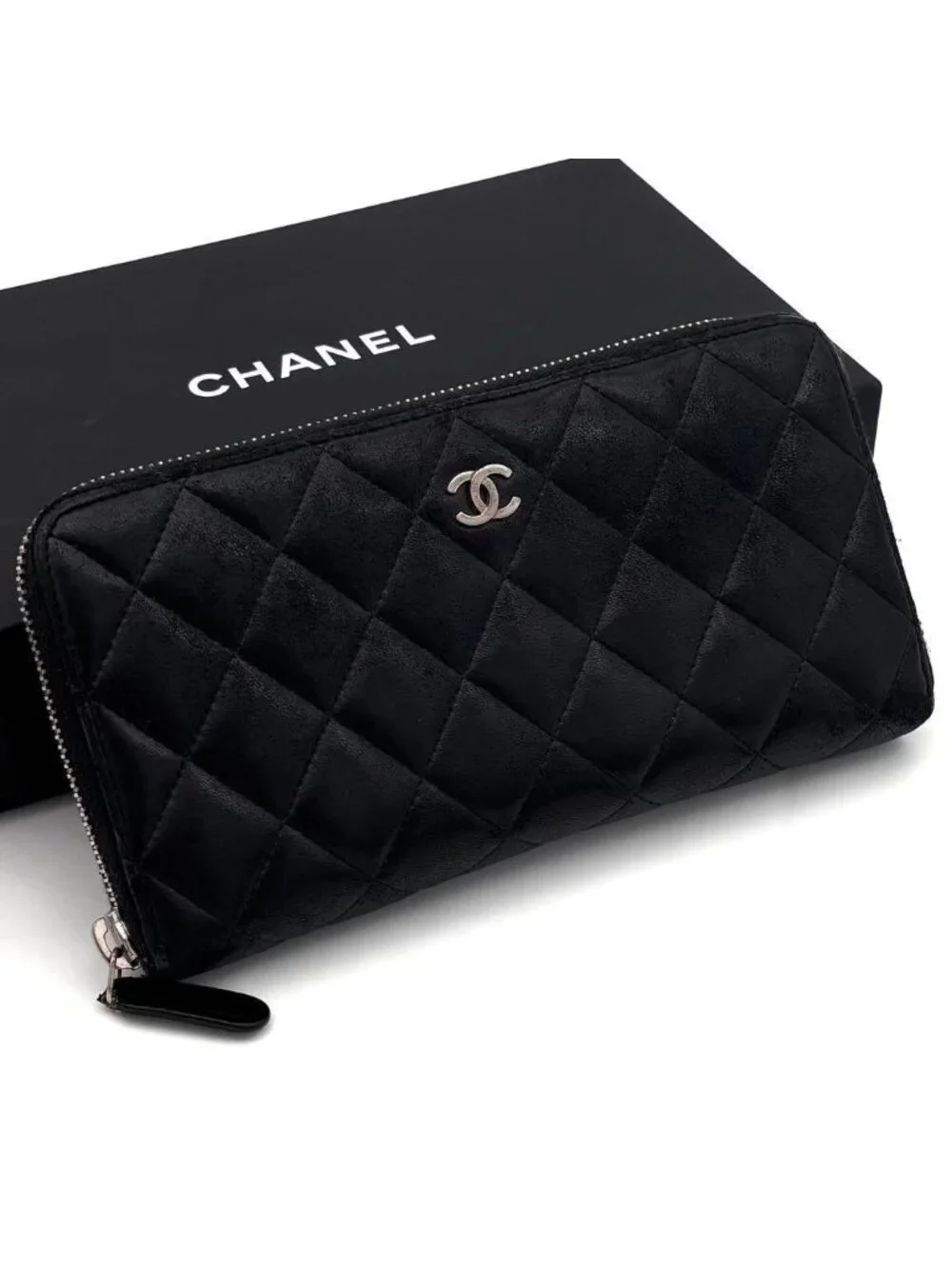 Chanel Quilted Lambskin Zip Around Wallet Black